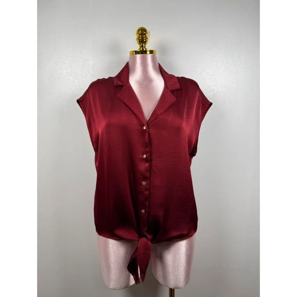Industry Burgundy Satin Tie Front Blouse Size L